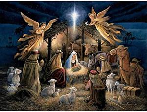 Bits and Pieces – 500 Piece Jigsaw Puzzle for Adults – in The Manger - Christmas Religious Holy Nativity Jigsaw Puzzle by Artist Ruane Manning, Completed Puzzle Size: 18" x 24"