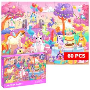 QUOKKA Puzzles for Kids Ages 4-6 – 60 Piece Jigsaw Puzzles for Toddlers Ages 3-5 with Unicorns – Quiet Time Toy for Preschoolers 2-4 – FSC Certified Educational Learning Game for Boys and Girls