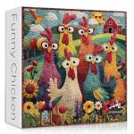 Chicken Puzzles for Adults 1000 Piece, PICKFORU Funny Chicken Jigsaw Puzzle, Garden Farm Flower Animal Rooster Themed, Patchwork Art Challenge Puzzle