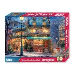 Springbok's Winter Wonderland Cafe 500 Piece Jigsaw Puzzle is a Picturesque Holiday Scene of a Cosy Cafe in The City