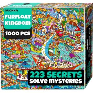 QUOKKA 1000 Piece Puzzle for Adults – 223 Hidden Secrets, Engaging Audio Story, Snap-Tight Thick Pieces – Collect All Four Adult Puzzles in Series to Build One Epic Mystery Realm (Furfloat Kingdom)