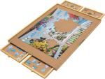Bits and Pieces Jigsaw Puzzle Board with Drawers, Puzzle Board 1000 Pieces, 22 Inch x 30 Inch Wooden Tray Table with 4 Organizing Piece Sorting Trays, Portable, Easy Storage for Puzzles