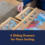 Bits and Pieces Jigsaw Puzzle Board with Drawers, Puzzle Board 1000 Pieces, 22 Inch x 30 Inch Wooden Tray Table with 4 Organizing Piece Sorting Trays, Portable, Easy Storage for Puzzles