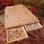Bits and Pieces Jigsaw Puzzle Board with Drawers, Puzzle Board 1000 Pieces, 22 Inch x 30 Inch Wooden Tray Table with 4 Organizing Piece Sorting Trays, Portable, Easy Storage for Puzzles