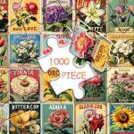 Vintage Flower Puzzles for Adults 1000 Pieces, Unique Beautiful Floral Collage Art Jigsaw Puzzles, Spring Nature Plant Themed, Retro Colorful Challenging for Adults
