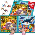 QUOKKA Magnetic Puzzles for Toddlers 2-4 - 2x48 Travel Puzzle Games for Kids Ages 3-5 Years Old - Car Activities Toy for Boys and Girls 4-6 yo - Africa & Ocean Animals Learning Magnet for Road Trip