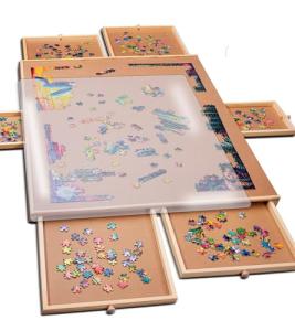 PlayVibe Puzzle Locker 1500 Piece Puzzle Board with Drawers and Cover - Sturdy Jigsaw Table Solve Station with 6 Drawers 27" x 35" - Portable Wooden Jigsaw Tray Accessories