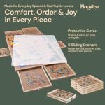 PlayVibe Puzzle Locker 1500 Piece Puzzle Board with Drawers and Cover - Sturdy Jigsaw Table Solve Station with 6 Drawers 27" x 35" - Portable Wooden Jigsaw Tray Accessories
