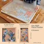 PlayVibe Puzzle Locker 1500 Piece Puzzle Board with Drawers and Cover - Sturdy Jigsaw Table Solve Station with 6 Drawers 27" x 35" - Portable Wooden Jigsaw Tray Accessories