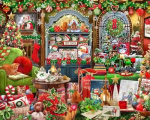 Springbok's Christmas Boutique 1000 Piece Jigsaw Puzzleby Artist Gina Jane Features a Cozy Holiday Boutique Overflowing with Festive Gifts