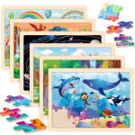 LACCHOUFEE 6 Pack Wooden Vehicle Puzzles for Kids Age 3 4 5 Year Old, 60 Pcs Montessori Toddler Animals Jigsaw Puzzles for Girl boy Activities Preschool Learning Birthday Gift Travel Autistic Toy