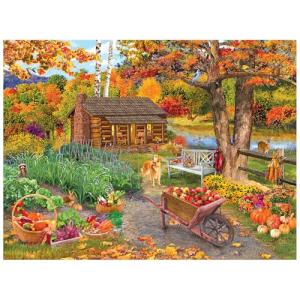 RoseArt - Bigelow Illustrations - Harvest at The Cabin 500 Piece Jigsaw Puzzle - Autumn Scene Puzzle for Adults