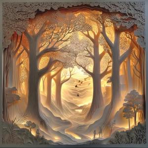 Forest Sunset 500-Piece Jigsaw Puzzle for Adults Layered Paper Art with Letters on Back Large Piece Relaxing Puzzle for Seniors Challenging 20"x20" Nature Scene Fun Gift for Puzzle Lovers
