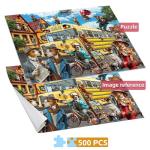 JOYZEXY Puzzles for Adults 500 Pieces, Pet School Bus 500 Piece Puzzle Family Game Funny Dog Jigsaw Puzzles