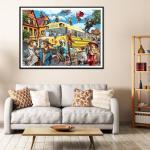 JOYZEXY Puzzles for Adults 500 Pieces, Pet School Bus 500 Piece Puzzle Family Game Funny Dog Jigsaw Puzzles