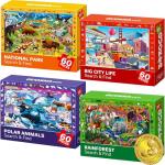 QUOKKA Puzzles for Kids Ages 4-6 - 4 x 60 Puzzles for Toddlers 5-8 - Educational Search & Find Toy for 8-10 yo for Learning Forest Polar, USA National Park Animals & City Life