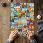 Vintage World Travel Puzzles for Adults 1000 Piece, Colosseum Eiffel Tower Landscape Poster Puzzle Landmarks, Scenic Jigsaw Puzzles for Adults Paris Italy Scenery