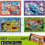 QUOKKA Puzzles for Kids Ages 4-6 - 4 x 60 Puzzles for Toddlers 5-8 - Educational Search & Find Toy for 8-10 yo for Learning Forest Polar, USA National Park Animals & City Life