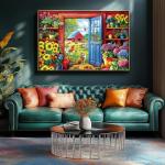 MINIWAN 500 Piece Jigsaw Puzzle for Adults - Country Garden with Cats & Sunflowers, 23x15 Inch Unique Art Puzzle with Shaped Pieces