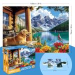 2000 Piece Puzzle for Adults, Serene Mountain Cabin with Golden Retriever, Wildflowers & Lakeside Landscape, Vibrant Jigsaw Puzzle, for Nature and Dog Lovers, 39" x 28"