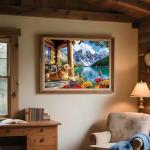 2000 Piece Puzzle for Adults, Serene Mountain Cabin with Golden Retriever, Wildflowers & Lakeside Landscape, Vibrant Jigsaw Puzzle, for Nature and Dog Lovers, 39" x 28"