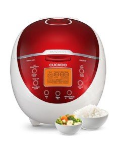 CUCKOO Micom Rice Cooker 6 Cup Uncooked / 12 Cup Cooked, Fuzzy Logic Electric Rice Cooker Small, Sticky Rice Maker with 12 Menu Modes, Nonstick Small Rice Cooker & Steamer, White / Red (CR-0655F)