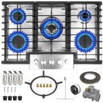 30 Inch Gas Cooktop, Gas Stove Top with 5 High Efficiency Burners, Bulit-in Gas Countertop in Stainless Steel for kitchen, NG/LPG Convertible Gas Stovetop with Cast Iron Grates