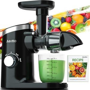 Aeitto Juicer Machines, Cold Press Juicer with Soft & Hard Modes, Quiet Motor, Reverse Function, Juicer Machines Vegetable and Fruit, Juice Extractor, High Juice Yield, Easy to Clean with Brush, Black
