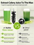 Aeitto Juicer Machines, Cold Press Juicer with Soft & Hard Modes, Quiet Motor, Reverse Function, Juicer Machines Vegetable and Fruit, Juice Extractor, High Juice Yield, Easy to Clean with Brush, Black