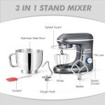 Kitchen in the box Stand Mixer, 6.5QT 660W Kitchen Electric Mixer, 6-Speed Tilt-Head Food Mixer with Dough Hook, Wire Whip, Beater, Dishwasher Safe (Grey)