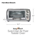 Hamilton Beach Air Fryer Toaster Oven Combo with Large Capacity, Fits 6 Slices or 12” Pizza, 4 Cooking Functions for Convection, Bake, Broil, Roll-Top Door, Easy Reach Sure-Crisp, Stainless Steel