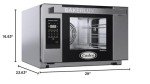 Cadco XAFT-03HS-GD 23-5/8" Bakerlux GO Half-Size Heavy-Duty Countertop Digital Convection Oven for Restaurant Hotel Food Truck Concession Kiosk, 3 Shelves, Stainless Steel, 120V, NSF