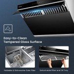 FOTILE JQG7505 30” Under-Cabinet or Wall-Mount Range Hood | Dual DC-Motor | Slant Vent Design | Hands Free On and Off | Touchscreen with 4 Speed Level | Modern Kitchen Onyx Black Glass