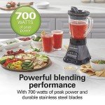Hamilton Beach Blender for Shakes and Smoothies & Food Processor Combo, With 40oz Glass Jar, Portable Blend-In Travel Cup & 3 Cup Electric Food Chopper Attachment, 700 Watts, Gray & Black (58163)