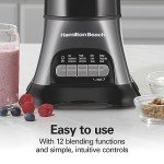 Hamilton Beach Blender for Shakes and Smoothies & Food Processor Combo, With 40oz Glass Jar, Portable Blend-In Travel Cup & 3 Cup Electric Food Chopper Attachment, 700 Watts, Gray & Black (58163)