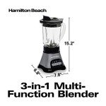 Hamilton Beach Blender for Shakes and Smoothies & Food Processor Combo, With 40oz Glass Jar, Portable Blend-In Travel Cup & 3 Cup Electric Food Chopper Attachment, 700 Watts, Gray & Black (58163)