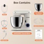 SAMSAIMO 3-IN-1 Electric Stand Mixer, 660W 10-Speed With Pulse Button, Attachments include 6.5QT Bowl, Dough Hook, Beater, Whisk for Most Home Cooks, Almond Cream