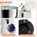 SAMSAIMO 3-IN-1 Electric Stand Mixer, 660W 10-Speed With Pulse Button, Attachments include 6.5QT Bowl, Dough Hook, Beater, Whisk for Most Home Cooks, Almond Cream