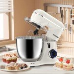 SAMSAIMO 3-IN-1 Electric Stand Mixer, 660W 10-Speed With Pulse Button, Attachments include 6.5QT Bowl, Dough Hook, Beater, Whisk for Most Home Cooks, Almond Cream