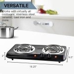 OVENTE Electric Countertop Double Burner, 1700W Cooktop with 6" and 5.75" Stainless Steel Coil Hot Plates, 5 Level Temperature Control, Indicator Lights and Easy to Clean Cooking Stove, Black BGC102B