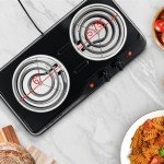 OVENTE Electric Countertop Double Burner, 1700W Cooktop with 6" and 5.75" Stainless Steel Coil Hot Plates, 5 Level Temperature Control, Indicator Lights and Easy to Clean Cooking Stove, Black BGC102B