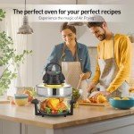 Pro 8in1 Convection Countertop Toaster Oven - Healthy Kitchen Glass Air Fryer Roaster Oven, Bake, Grill, Steam Broil, & Roast - Includes Glass Bowl, Broil Rack, & Toasting Rack - 18 Quart Capacity