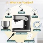 WADODO Stand Mixer, 3.2Qt Small Kitchen Mixer,6 Speeds Electric Food Mixer,Lightweight 304 Stainless Steel Kitchen Mixer with Bowl, Egg Whisk, Dough Hook, Flat Beater & Splash Guard - for Daily Use