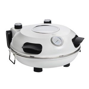 Cook With Color Electric Indoor Pizza Oven – Crispy Crust Countertop Pizza Maker, Heats up to 800˚F, 12 Inch Ceramic Stone, Dual Temperature Control Knobs, Bamboo Peel Included, Off White
