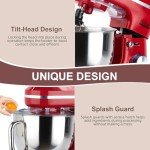 Electric Stand Mixer with 6.5 Quart Bowl, Household Food Mixer 10+p Speeds 660W, Kitchen Tilt-Head Bread Dough and Cake Mixers with Dough Hook, Whisk, Beater, Splash Guard and Egg Separator (Red)
