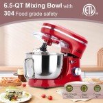 Electric Stand Mixer with 6.5 Quart Bowl, Household Food Mixer 10+p Speeds 660W, Kitchen Tilt-Head Bread Dough and Cake Mixers with Dough Hook, Whisk, Beater, Splash Guard and Egg Separator (Red)