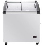 Duura Commercial Mobile Ice Cream Display Chest Freezer Sub Zero Temp Curved Glass Top Frost Free Lid with 3 Wire Baskets, 31.5 Inch Wide 4.87 Cubic Feet, White