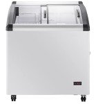Duura Commercial Mobile Ice Cream Display Chest Freezer Sub Zero Temp Curved Glass Top Frost Free Lid with 3 Wire Baskets, 31.5 Inch Wide 4.87 Cubic Feet, White
