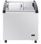 Duura Commercial Mobile Ice Cream Display Chest Freezer Sub Zero Temp Curved Glass Top Frost Free Lid with 3 Wire Baskets, 31.5 Inch Wide 4.87 Cubic Feet, White