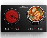 Electric Cooktop 24 Inch,Electric Stove 2 Burners 110V Built-in and Countertop Plug in 2400w,LED Touch Screen,9 Heating 9 Temperature,Overheat Protection,Kids Lock & Timer,Suitable for all Pans